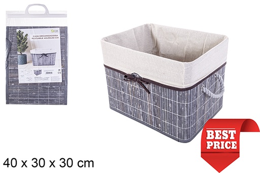 [114471] Gray folding bamboo organizer box lined with bow 40x30 cm