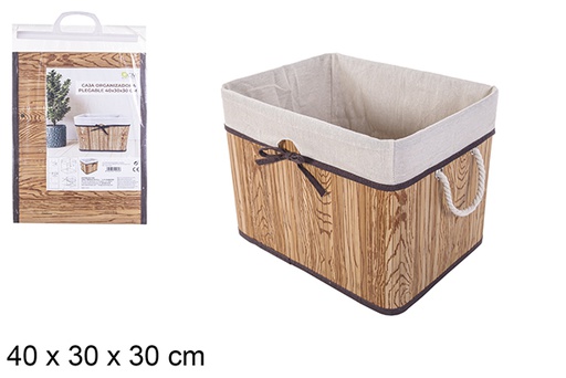 [114472] Caixa organizadora dobrável em bambu natural forrada com laço 40x30 cm