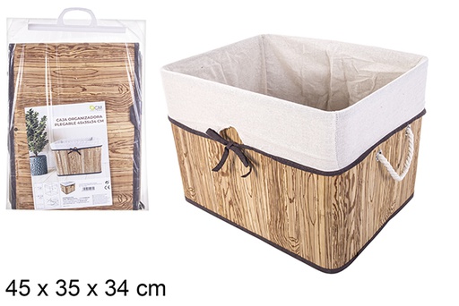 [114474] Boîte de rangement pliable en bambou naturel doublée d'un nœud 45x35 cm