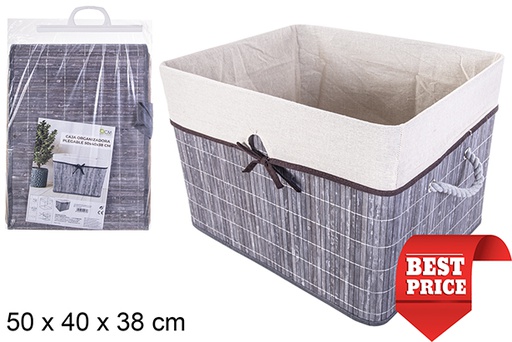 [114475] Gray folding bamboo organizer box lined with bow 50x40 cm
