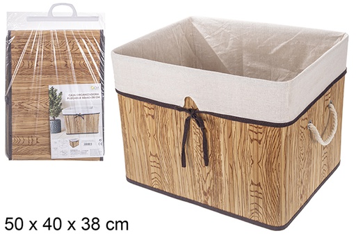 [114476] Caixa organizadora dobrável em bambu natural forrada com laço 50x40 cm