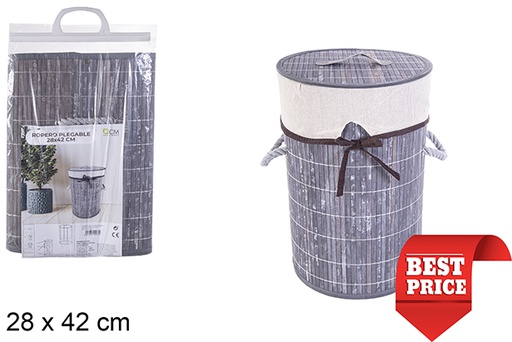 [114477] Ropero bambú plegable redondo con forro gris 28x42 cm
