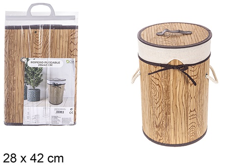 [114478] Cesto de roupa suja redondo dobrável em bambu natural com forro 28x42 cm