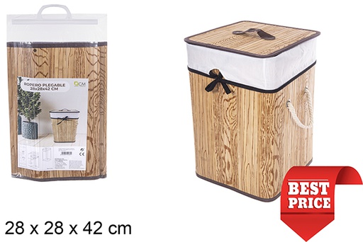 [114489] Cesto de roupa suja quadrado dobrável em bambu natural com forro 28x42 cm