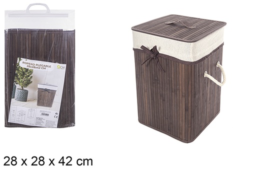 [114490] Cesto de roupa suja quadrado dobrável em bambu mogno com forro 28x42 cm