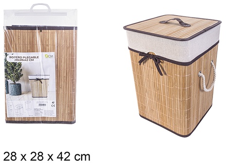[114492] Cesto portabiancheria quadrato pieghevole naturale bambù foderato 28x42 cm
