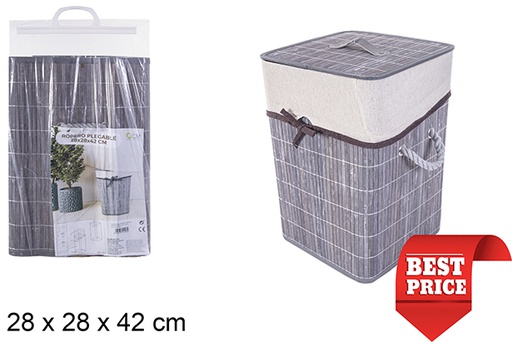 [114493] Squared foldable grey bamboo laundry basket with lining 28x42 cm