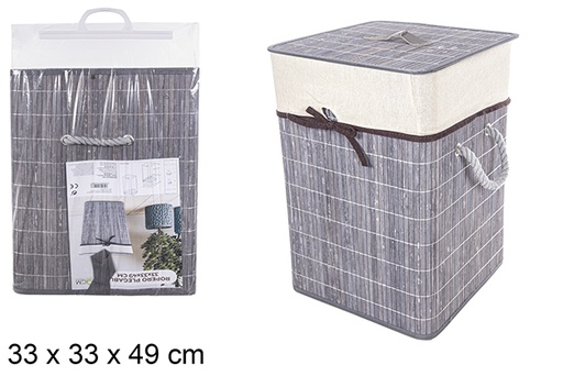 [114498] Panier à linge carré pliable en bambou gris avec doublure 33x49 cm