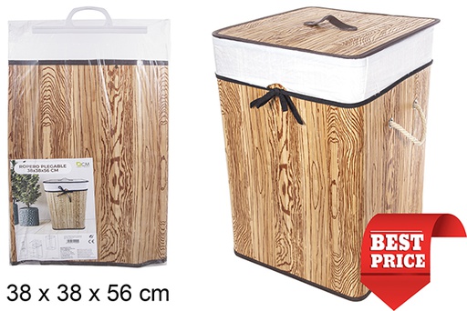 [114499] Cesto portabiancheria quadrato pieghevole naturale bambù foderato 38x56 cm