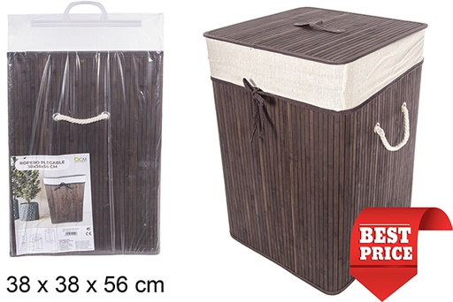 [114500] Squared foldable mahogany bamboo laundry basket with lining 38x56 cm