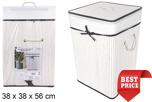 [114501] Ropero bambú plegable blanco cuadrado con forro 38x56 cm