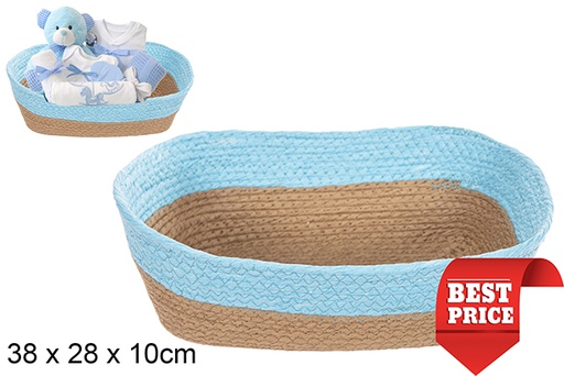 [114520] Turquoise natural rectangular paper rope basket 38x28 cm