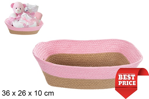 [114521] Cesta cuerda papel rectangular natural rosa 36x26 cm