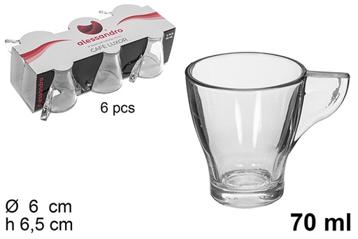 [114535] Pack 6 taza cristal cafe luxor con asa 70 ml