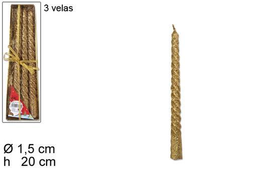 [114627] 3 velas espiral oro purpurina 20cm