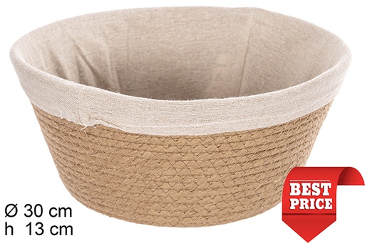 [114663] Round natural paper rope basket with fabric 30 cm