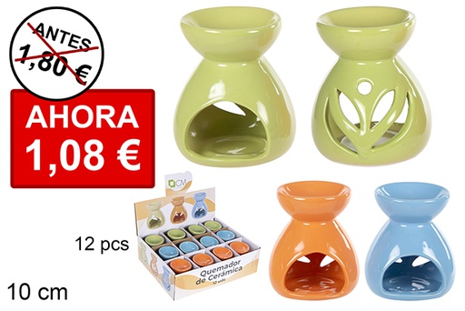 [114716] Brûleur en céramique couleurs assorties décoré de feuilles 10 cm
