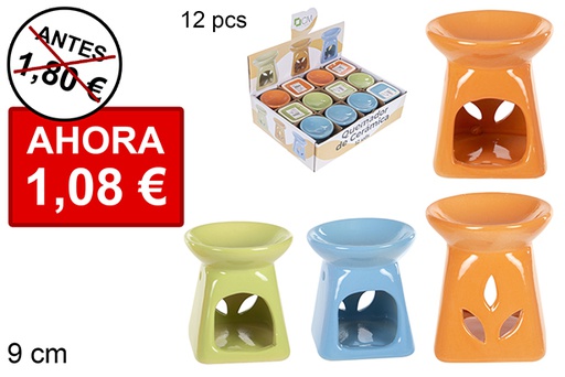 [114724] Quemador cerámica cuadrado hojas colores surtidos 9 cm