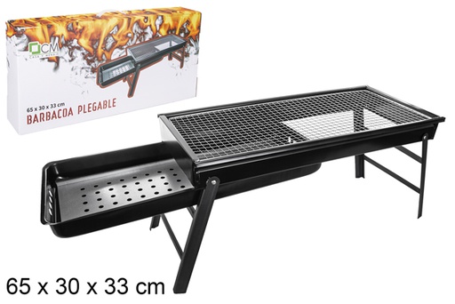 [114755] Barbecue griglia pieghevole portatile con cassetto in acciaio 65x30x33 cm