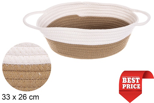 [114759] Cesta ovalada cuerda algodón con asas blanco/natural 33x26 cm