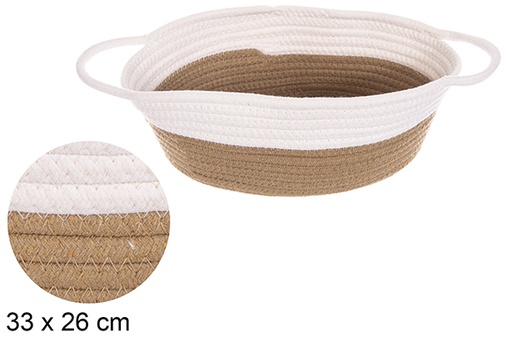 [114759] Cestino ovale in corda di cotone con manici bianco/naturale 33x26 cm