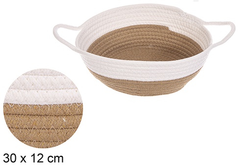 [114760] Cestino rotondo in corda di cotone con manici bianco/naturale 30x12 cm