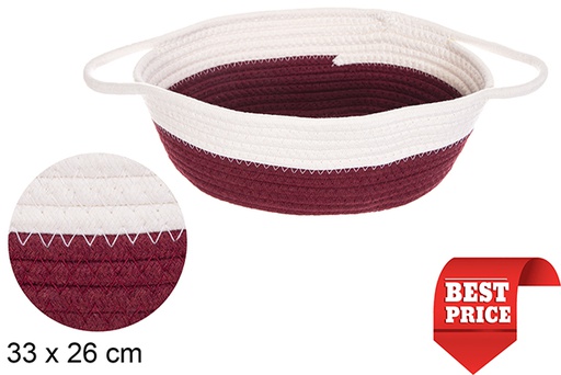 [114761] Cesta ovalada cuerda algodón con asas blanco/cobre 33x26 cm