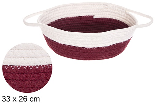 [114761] Cestino ovale in corda di cotone con manici bianco/rame 33x26 cm
