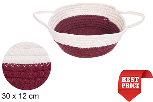 [114762] Round cotton rope basket with white/copper handles 30x12 cm