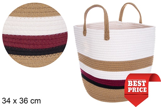 [114763] Cesta redonda cuerda algodón con asas multicolor 34x36 cm
