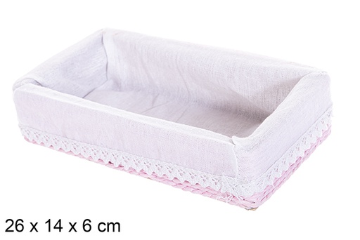 [114764] Caixa MDF com corda de papel forrada com renda rosa 26x14 cm