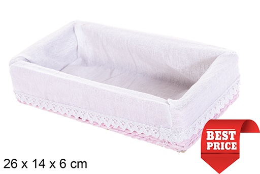[114764] Caja MDF cuerda papel forrada con encaje color rosa 26x14 cm