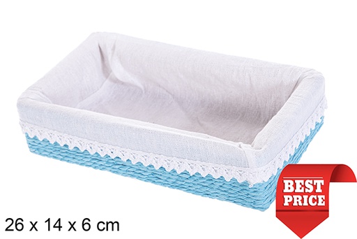 [114765] Caja MDF cuerda papel forrada con encaje color azul 26x14 cm