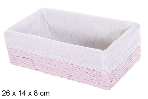 [114799] Caixa MDF com corda de papel forrada com renda rosa 26x14 cm