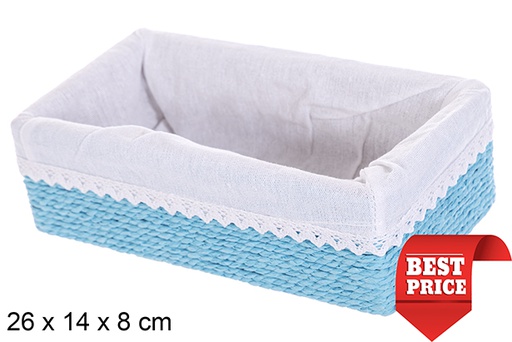 [114800] Scatola MDF con corda di carta rivestita in pizzo blu 26x14 cm
