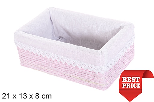 [114813] Caja MDF cuerda papel forrada con encaje color rosa 21x13 cm
