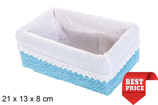 [114814] Caja MDF cuerda papel forrada con encaje color azul 21x13 cm