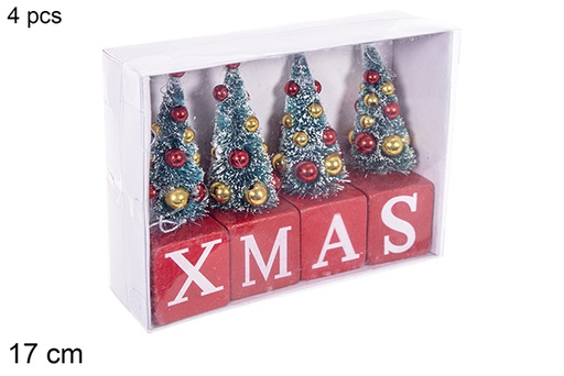 [114891] Pack 4 árboles de Navidad XMAS rojo 17 cm