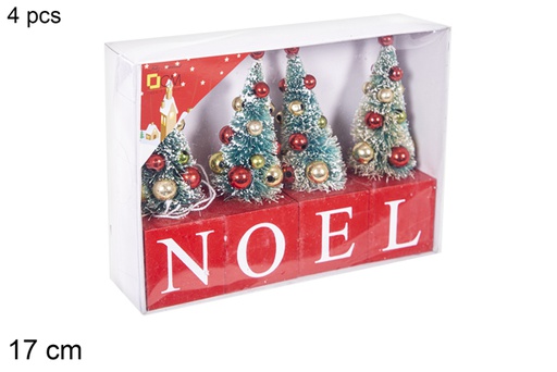 [114893] Pack 4 alberi di Natale Noel rosso 17 cm