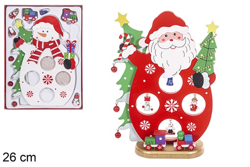 [114901] Babbo Natale/Pupazzo di neve in legno con 4 figure decorate 26 cm