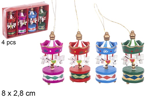 [114915] Pack 4 mini Christmas wooden carousel assorted color 8x2,8 cm
