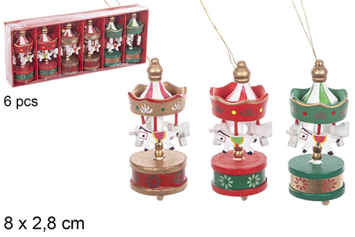 [114916] Pack 6 mini carrossel de madeira de Natal cores sortidas 8x2,8 cm