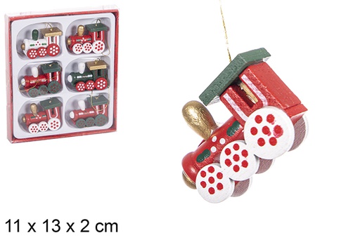 [114920] Pack 6 mini Christmas wooden train assorted color 11x13 cm