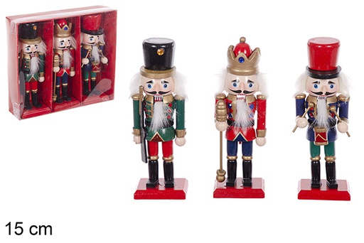 [114925] Pack 3 Casse-noix de Noël en bois couleurs assorties 15 cm