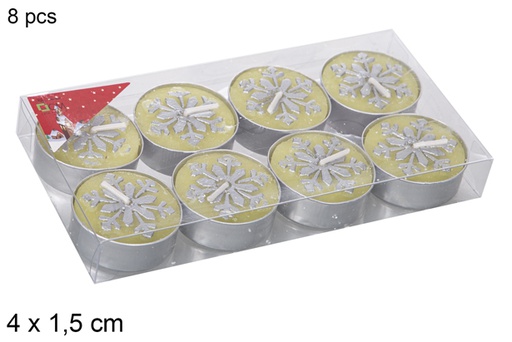 [114990] Pack 8 velas oro decorada copo de nieve 4x1,5 cm