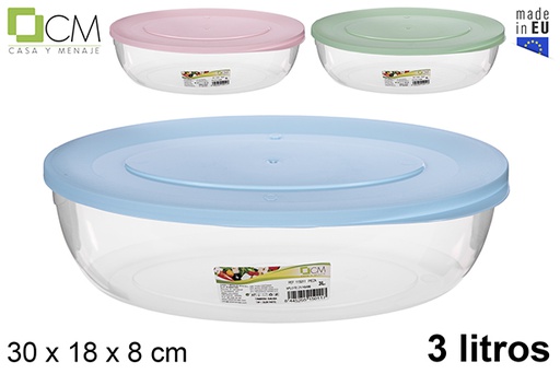 [115011] Fiambrera oval tapa colores pastel 3 l.