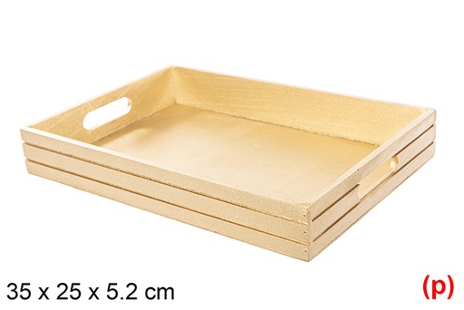 [115030] Golden wooden Christmas tray 35x25x5,2 cm