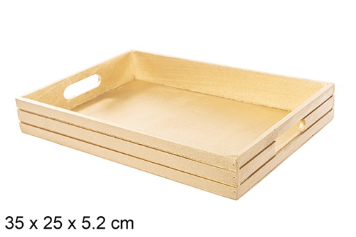 [115030] Golden wooden Christmas tray 35x25x5,2 cm