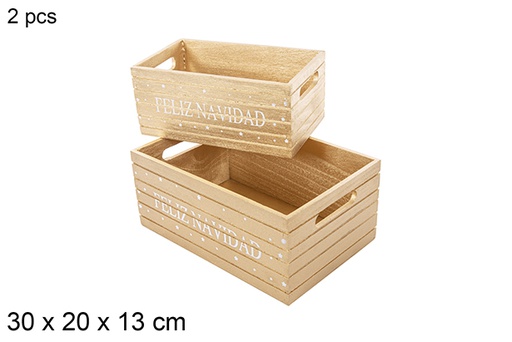 [115034] Pack 2 Christmas wooden boxes gold color decorate Feliz Navidad 30x20x13 cm