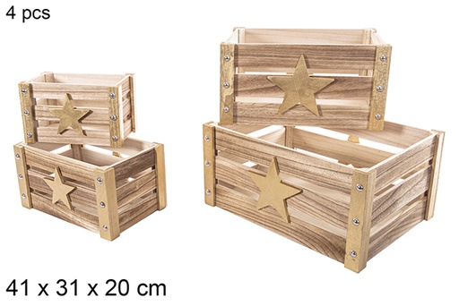 [115047] Pack 4 wooden Christmas boxes gold decorate 3D star 41x31x20 cm